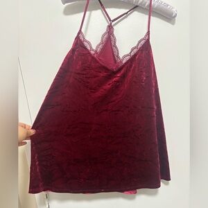 Elegant Burgundy Lace Trim Chemise velvet like material